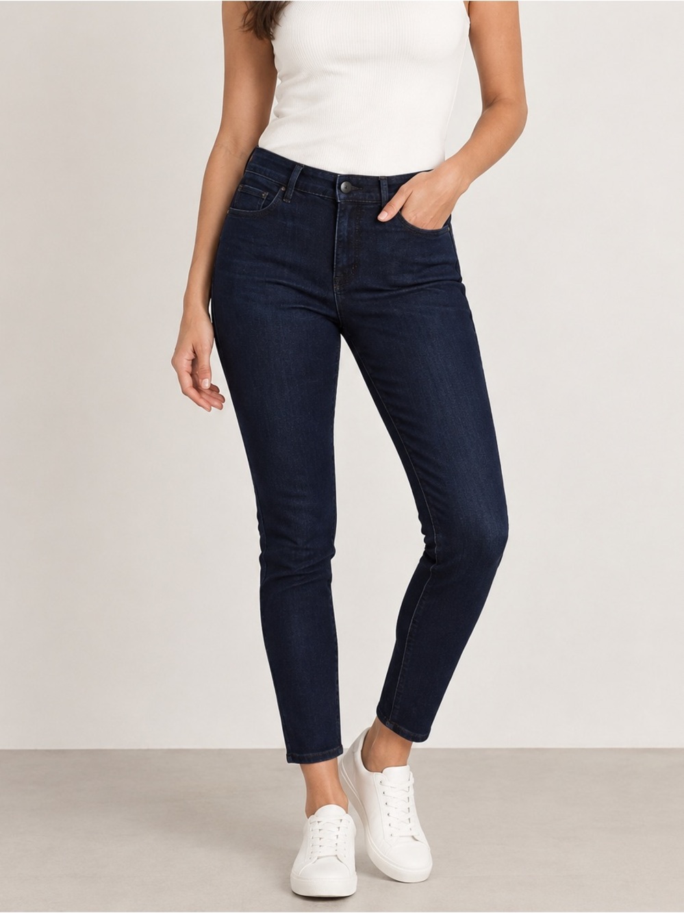 Helmut Lang Dark Blue Mid Rise Ankle Skinny Jeans